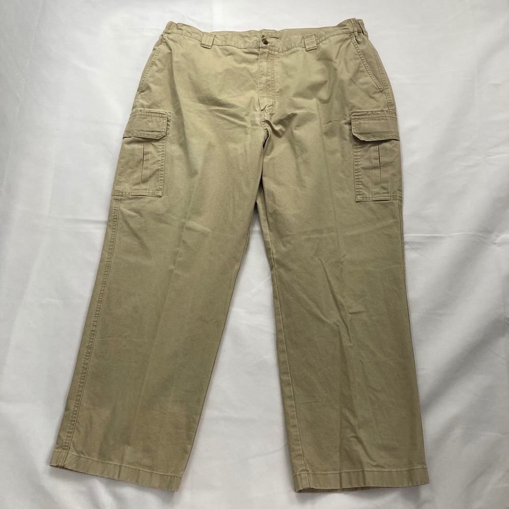 LL Bean Comfort Waist Cargo Pants Mens 44x30 Tan Khaki Cotton Straight Leg